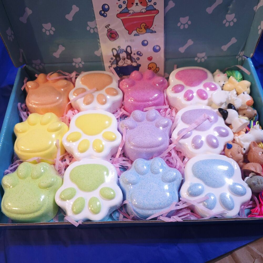 12pc Kids Bath Bombs Gift Set with Surprise  Charms Organic & Toy Dog Figures